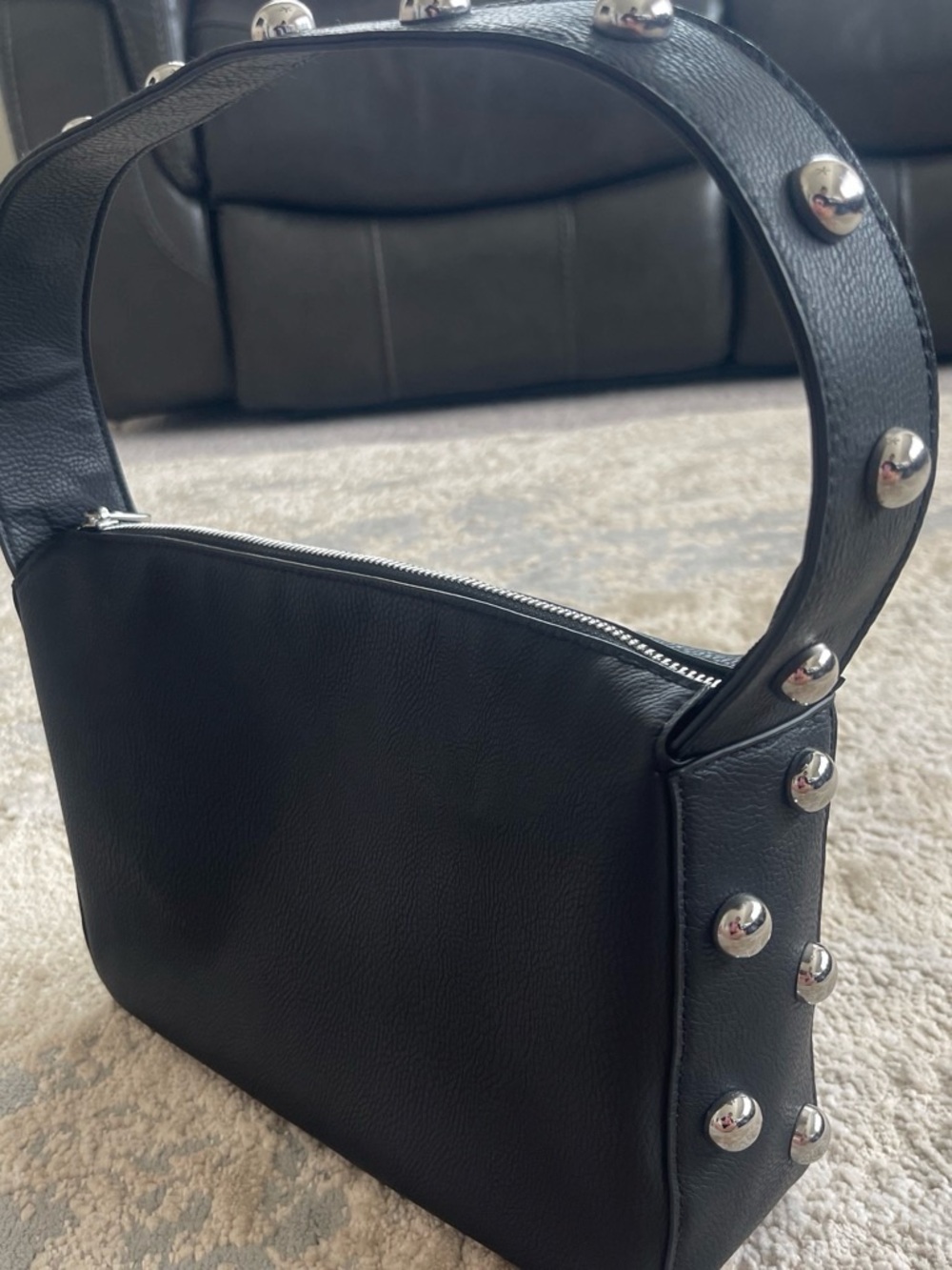 a new day Black Studded Shoulder Bag with Silver Hardware
